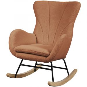 Knut Chaise à bascule Chaise à patins en bois avec accoudoirs Teddyboucle marron - Svita
