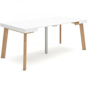Table console extensible - SKRAUT HOME - RF3006 - Blanc - Pour 8 personnes - Pieds en bois