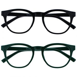OPULIZE Blu - Lunettes de Lecture Anti-Lumière Bleue Pack de 2 Montures Rondes et Cool Charnières à Ressort Améliore le Sommeil Jeux Ordinateur Noir Vert Hommes Femmes BB5-16 +1.50