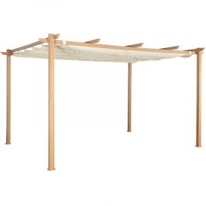 Pergola aluminium - Isla 3x4m - Imitation bois. toile &eacute;cru - Tonnelle id&eacute;ale pour votre terrasse. toit r&eacute;tractable. toile coulissante. structure
