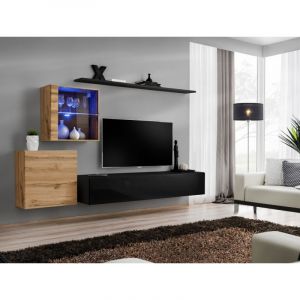 Meuble TV Mural Design " XV" 250cm Noir & Naturel Prix