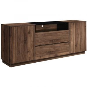 Buffet avec 2 portes, 2 tiroirs et 1 niche - Naturel fonc&eacute; et noir - CEMILINA