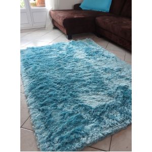 Tapis Shaggy Fin longues mèches Bleu 240 x 340 cm