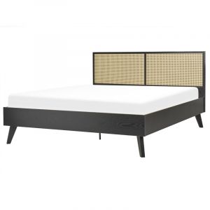 Beliani Lit Boho au Design Minimaliste Bois Contreplaqué 160 x 200 cm Noir Monpazier - Noir