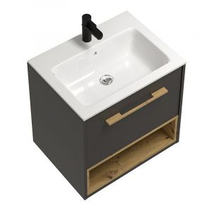 Meuble de salle de bain suspendu anthracite avec vasque à encastrer - 60 cm - YANGRA