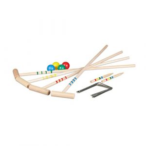 Relaxdays Jeu de Croquet en Bois, 4 Joueurs, Enfants et Adultes, Set Complet avec Sac, maillets, Plusieurs Couleurs