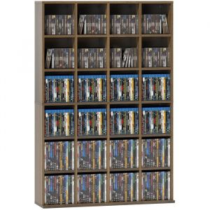Homcom Meuble de rangement multim&eacute;dia 456 CD/ 336 DVD - biblioth&egrave;que en bois avec &eacute;tag&egrave;res r&eacute;glables - 89 x 130,5 cm - marron