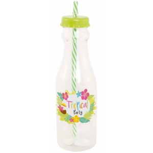 Ruedelafete Bouteille avec paille Tropical Party en plastique 23,2cm (650ml)