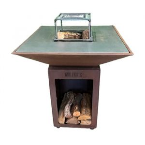 AUVERGNAT Brasero Simple Cuve Corten Carr&eacute; - Avec rangement bois - Design pratique et &eacute;l&eacute;gant pour vos soir&eacute;es en ext&eacute;rieur