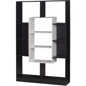 Image de Homcom Bibliothèque étagère meuble de rangement design contemporain panneaux particules E1 bicolore noir blanc 95x22x150cm Noir