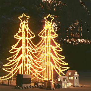 VidaXL Arbres de Noël pliables avec LED 2 pcs Blanc chaud 87x87x93 cm