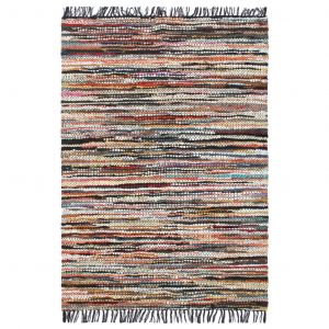 Image de VidaXL Tapis Chindi tissé à la main Cuir 120x170 cm Multicolore