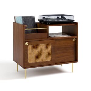 Meuble vinyles en noyer et cannage, Redpop Noyer Taille Taille Unique