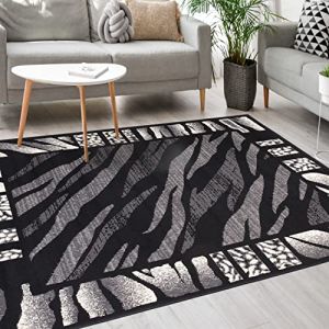 Tapis de salon Mazovia - modèle ATENA 2 - Qualité Oeko-Tex - Gris Noir Tigre - 180x250 cm