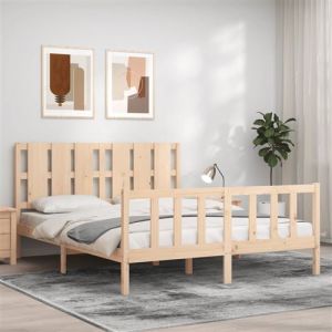 VidaXL Cadre de lit avec tête de lit 160x200 cm bois massif, lit, mobilier de chambre à coucher, lit en bois, lit double, cadre de lit en bois