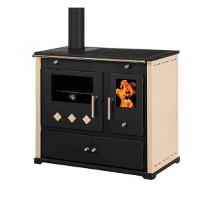 Cuisinière à Bois Prometey Pr. Lux Eco – 9,5 kW Plaque en Fonte, Design Élégant, Couleur Ivoire, Efficacité Énergétique et Sortie de Fumées à Gauche