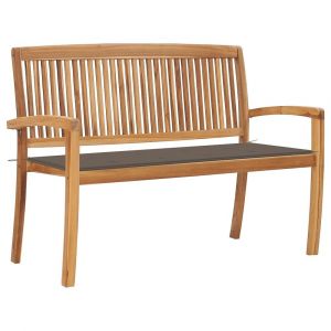 Banc de jardin meuble de patio d'ext&eacute;rieur terrasse empilable et coussin 128,5cm bois de teck massif 02_0011677