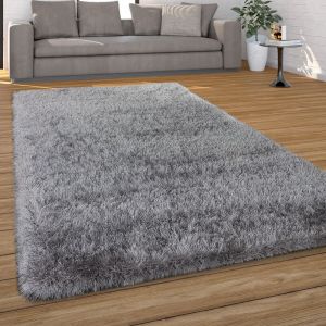 Paco Home - Tapis Shaggy Poils Longs Salon Pastel Fil Doux Uni 60x100 cm, Gris