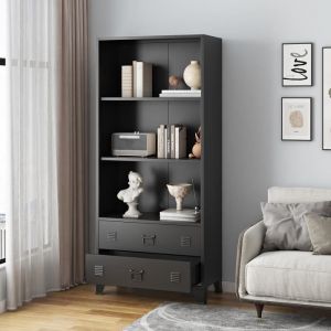Bibliothèque haute Hammarland avec 2 tiroirs acier 180 x 80 x 40 cm noir