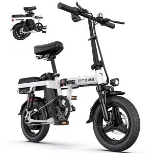 Image de Petit V&eacute;lo De Ville &Eacute;lectrique Pliant Engwe T14 14 Pouces 25km/H Moteur 250w Autonomie 42km Avec Amortisseur Avant 48v10ah Blanc