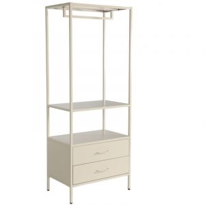 Meuble d'entr&eacute;e. porte manteau m&eacute;tal cr&egrave;me avec penderie et 2 tiroirs. L 70 x P 45 x H 180cm - Idaho