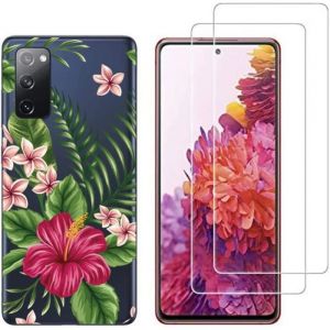 Novago Compatible avec Samsung Galaxy S20 FE 4G / 5G -Pack Complet- Coque Résistante Transparente avec Motif imprimés+ 2 Films de Protection écran en Verre trempé