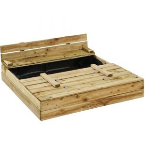 Kangui Bac à sable en bois PEFC avec couvercle et bancs