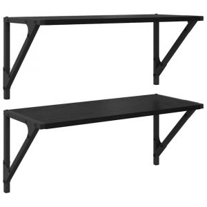 VidaXL &Eacute;tag&egrave;res murales en bois ding&eacute;nierie - Ch&ecirc;ne noir - 60x25x255 cm - Montage mural - 2 pi&egrave;ces - Cadre en m&eacute;tal