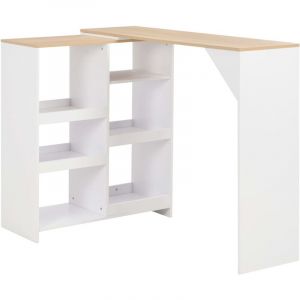 Image de VidaXL Table de Bar avec Tablette Amovible 138x40x120 cm Blanc et Naturel