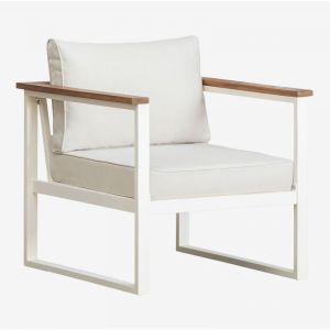 Fauteuil de jardin en aluminium et bois d'acacia Lipov SKLUM Blanc Gardenia 75 cm