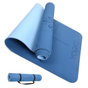 Tapis de Yoga - YOGATI - Bleu - 183x61x0.61 cm - Antidérapant - Écologique