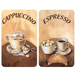 Wenko Protection plaque de cuisson, «Café», plaque de protection induction, gazinière, vitrocéramique, verre trempé, Lot de 2, Kaffee 30 x 52 cm
