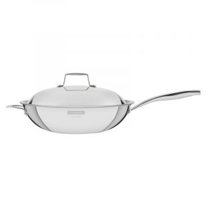 Image de Tramontina Wok pour cuisine en acier inoxydable avec couvercle et manche 32 cm 5,2 L Grano