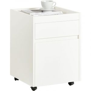 Sobuy FBT121-W Caisson Bureau Mobile, Petit Meuble à Dossier sur Roulettes, Meuble de Rangement Mobile, Rangement Document 2 tiroirs, 4 roulettes, Blanc,