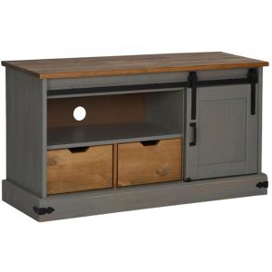 VidaXL Meuble tv halden porte coulissante gris 110x40x60cm bois massif