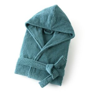 Peignoir capuc adulte coton bio 450 g/m Bleu Paon Taille 34/36;38/40;42/44;46/48