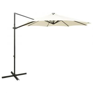 Parasol meuble de jardin déporté avec mât et lumières led sable 300 cm 02_0008531