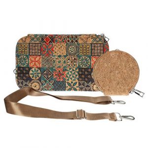 Avizar Pochette en Li&egrave;ge Bandouli&egrave;re Double Grande Poche Zip Motif C&eacute;ramique Multicolore
