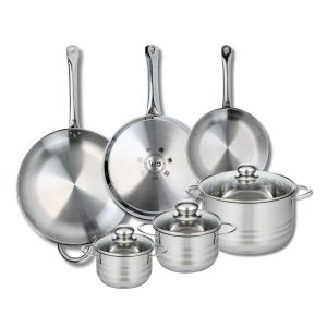 Elo 9886750 Batterie de cuisine 6 pièces, Ensemble de 3 Poêles de cuisson 24, 28 et 32 cm et 3 faitouts 14, 16 et 24 cm Profi Brillant, inox, induction