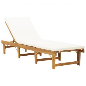 VidaXL Chaise longue pliable coussin Bois massif d'acacia Blanc crème