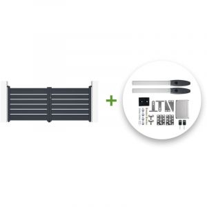 Portail battant électrique gris vogel 300x120cm + Motorisation hicker B200