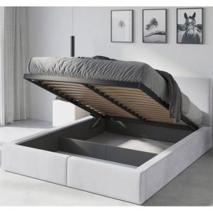 Lit coffre-Hilton-120x200 cm- Sommier avec cadre en metal- Tête de lit tapissé- Sans matelas (blanc)