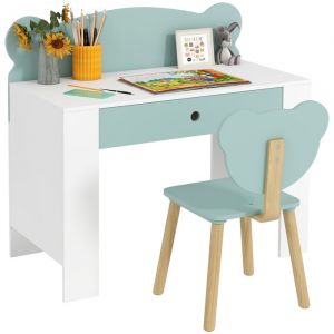 Ensemble bureau et chaise pour enfant - AIYAPLAY - 3 &agrave; 8 ans - tiroir et large plateau - MDF - 80 x 41 x 74,5 cm - vert