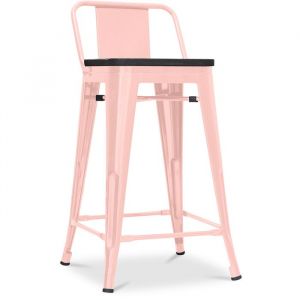 Privatefloor Tabouret de bar design industriel avec dossier - Bois et acier - 60 cm - Stylix Orange pâle