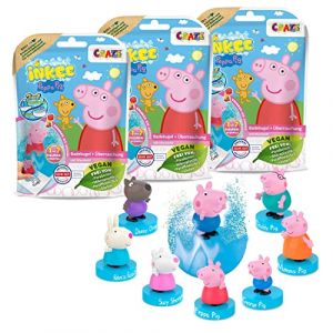 Craze INKEE PEPPA PIG - Pack de 3x Bombes de bain enfant, Boules de bain Surprise avec figurine Peppa Pig &agrave; l'int&eacute;rieur - Parfum Sorbet Fraise, test&eacute; dermatologiquement