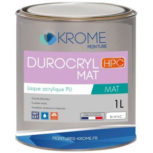 Krome Peinture - Krome Durocryl Mat Laque Acrylique Polyur&eacute;thane - Int&eacute;rieur et Ext&eacute;rieur Conditionnement: 1L - Couleur: blanc