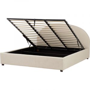 Beliani Lit Double avec Coffre en Tissu Beige 180 x 200 cm Tête de Lit Ronde Vaucluse