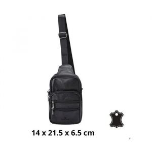 Sacoche homme - KENNY JONES - Cuir noir - Poches multifonctions - Bandouli&egrave;re ajustable - Compacte 14x21,5x6,5cm