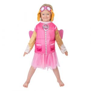 Chaks Costume Skye pour enfants, tenue officielle Paw Patrol, ensemble 4 pi&egrave;ces avec bandeau, ailes, t-shirt et pantalon pour Carnaval