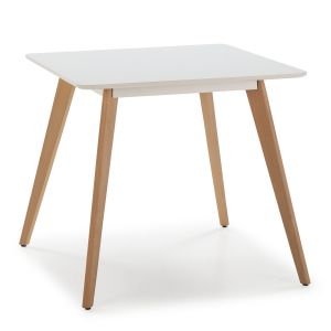 Table à manger Aroa blanche, pieds en bois de hêtre, 80x80 cm - blanc/bois